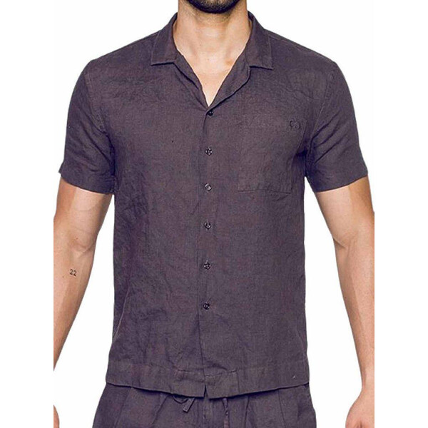 2Eros Breezy Linen Short Sleeve Classic Shirt Dark Gray